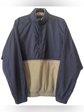 Descente 2-in-1 Zip Off Windbreaker Fleece Jacket Vest XL Navy Tan Golf